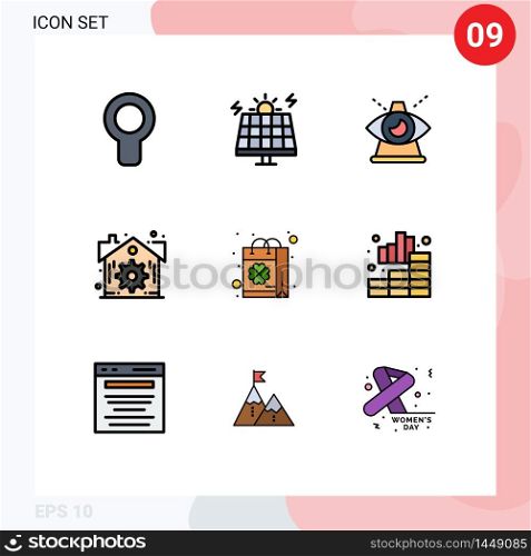 9 Filledline Flat Color concept for Websites Mobile and Apps purchase, settings, business, real, providence Editable Vector Design Elements