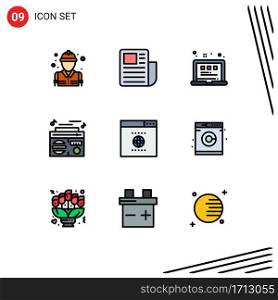9 Filledline Flat Color concept for Websites Mobile and Apps seo, audio, grid, play, radio Editable Vector Design Elements