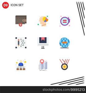 9 Flat Color concept for Websites Mobile and Apps box, printer, equality, cog wheel, pencil Editable Vector Design Elements