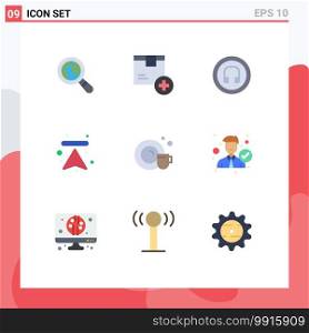 9 Flat Color concept for Websites Mobile and Apps cup, upload, earphone, up, arrow Editable Vector Design Elements