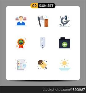 9 Flat Color concept for Websites Mobile and Apps smart phone, badge, examination, saint, leaf Editable Vector Design Elements
