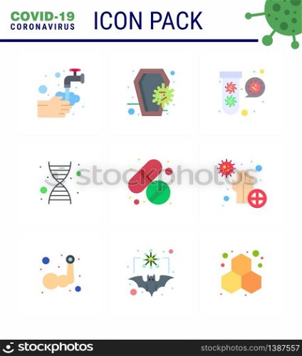 9 Flat Color Corona Virus pandemic vector illustrations genome, dna, infection, virus, fuild viral coronavirus 2019-nov disease Vector Design Elements