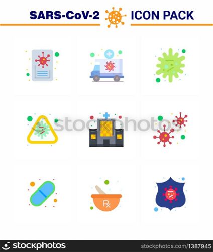 9 Flat Color Corona Virus pandemic vector illustrations health care, epidemic, antigen, disease, alert viral coronavirus 2019-nov disease Vector Design Elements