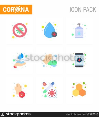 9 Flat Color Corona Virus pandemic vector illustrations washing, hands, type, hands care, hand viral coronavirus 2019-nov disease Vector Design Elements