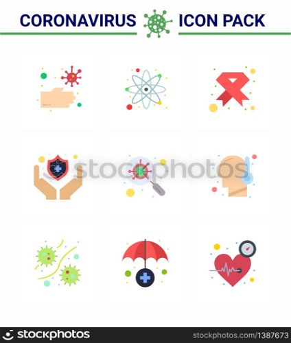 9 Flat Color Coronavirus Covid19 Icon pack such as devirus, protect, aids, medical, ribbon viral coronavirus 2019-nov disease Vector Design Elements