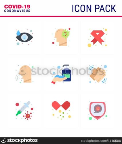 9 Flat Color Coronavirus Covid19 Icon pack such as rhinitis, diseases, brain, sign, medical viral coronavirus 2019-nov disease Vector Design Elements