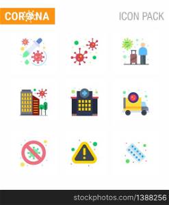 9 Flat Color Coronavirus disease and prevention vector icon disease, building, infection, virus, transmission viral coronavirus 2019-nov disease Vector Design Elements