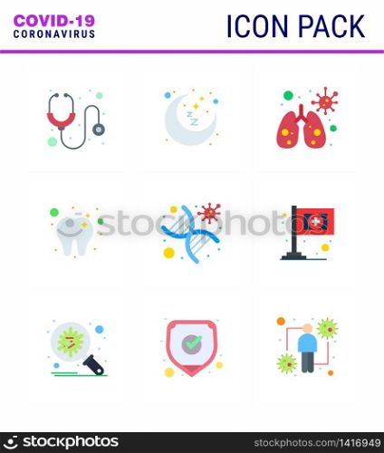 9 Flat Color Coronavirus disease and prevention vector icon strand, genetics, anatomy, dna, dental viral coronavirus 2019-nov disease Vector Design Elements