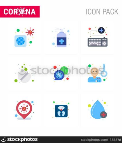9 Flat Color Set of corona virus epidemic icons. such as care, pills, soap, medicine, medical viral coronavirus 2019-nov disease Vector Design Elements