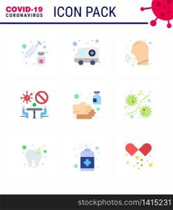 9 Flat Color Set of corona virus epidemic icons. such as cleaning, meeting, diseases, conference, fever viral coronavirus 2019-nov disease Vector Design Elements