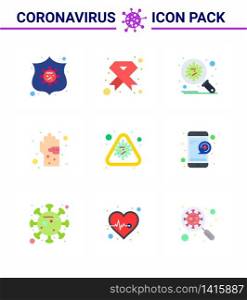 9 Flat Color Set of corona virus epidemic icons. such as germ, bacterial, ribbon, spread, protection viral coronavirus 2019-nov disease Vector Design Elements