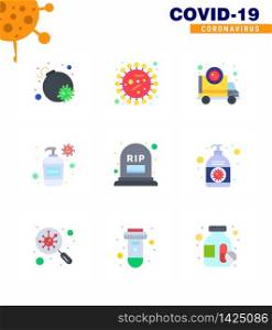 9 Flat Color Set of corona virus epidemic icons. such as count, soap, ambulance, cream, virus viral coronavirus 2019-nov disease Vector Design Elements