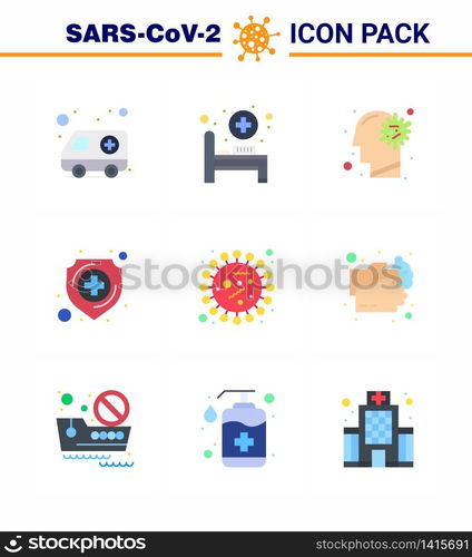 9 Flat Color viral Virus corona icon pack such as coronavirus, shield, flu, medical, protection viral coronavirus 2019-nov disease Vector Design Elements