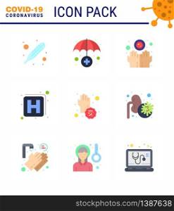 9 Flat Color viral Virus corona icon pack such as hands, dirty, hands, covid, sign viral coronavirus 2019-nov disease Vector Design Elements
