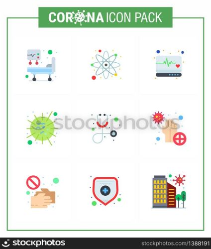 9 Flat Color viral Virus corona icon pack such as healthcare, virus, medical, sars, influenza viral coronavirus 2019-nov disease Vector Design Elements