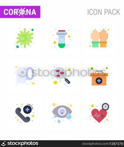 9 Flat Color viral Virus corona icon pack such as lab, safety, gloves, tissue, cleaning viral coronavirus 2019-nov disease Vector Design Elements