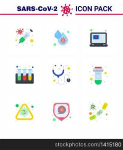 9 Flat Color viral Virus corona icon pack such as medical, test tubes, platelets, test, appointment viral coronavirus 2019-nov disease Vector Design Elements