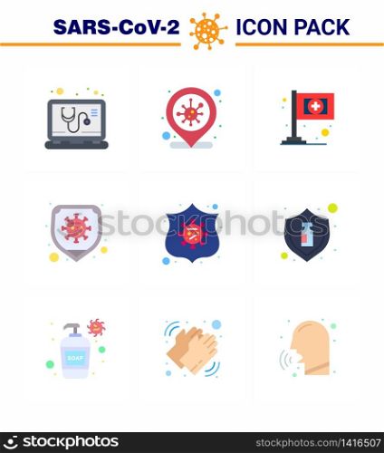 9 Flat Color viral Virus corona icon pack such as shield, protection, assistance, virus, safety viral coronavirus 2019-nov disease Vector Design Elements