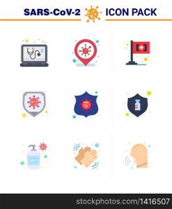 9 Flat Color viral Virus corona icon pack such as shield, protection, assistance, virus, safety viral coronavirus 2019-nov disease Vector Design Elements