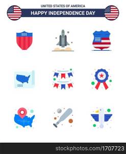 9 Flat Signs for USA Independence Day american; united; usa; states; security Editable USA Day Vector Design Elements