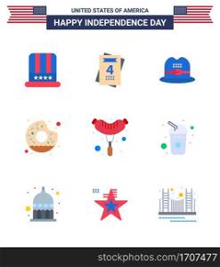 9 Flat Signs for USA Independence Day bottle  frankfurter  cap  food  yummy Editable USA Day Vector Design Elements
