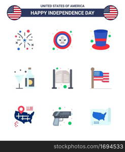 9 Flat Signs for USA Independence Day glass  american  badge  wine  magic hat Editable USA Day Vector Design Elements