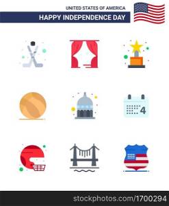 9 Flat Signs for USA Independence Day statehouse  indiana  achievement  usa  ball Editable USA Day Vector Design Elements