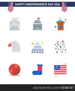 9 Flat Signs for USA Independence Day usa; bird; ireland; animal; stage Editable USA Day Vector Design Elements