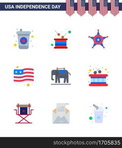 9 Flat Signs for USA Independence Day usa; elephent; men; usa; country Editable USA Day Vector Design Elements