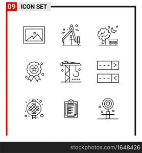 9 General Icons for website design print and mobile apps. 9 Outline Symbols Signs Isolated on White Background. 9 Icon Pack.. Creative Black Icon vector background
