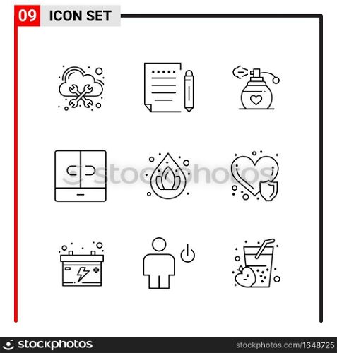 9 General Icons for website design print and mobile apps. 9 Outline Symbols Signs Isolated on White Background. 9 Icon Pack.. Creative Black Icon vector background
