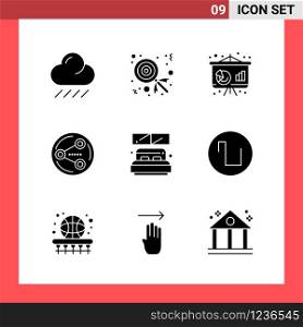 9 Icon Pack Solid Style Glyph Symbols on White Background. Simple Signs for general designing.. Creative Black Icon vector background