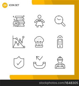 9 Icon Set. Line Style Icon Pack. Outline Symbols isolated on White Backgound for Responsive Website Designing.. Creative Black Icon vector background