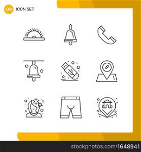 9 Icon Set. Line Style Icon Pack. Outline Symbols isolated on White Backgound for Responsive Website Designing.. Creative Black Icon vector background