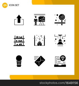 9 Icon Set. Solid Style Icon Pack. Glyph Symbols isolated on White Backgound for Responsive Website Designing.. Creative Black Icon vector background