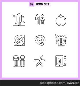 9 Icons in Line Style. Outline Symbols on White Background. Creative Vector Signs for Web mobile and Print.. Creative Black Icon vector background