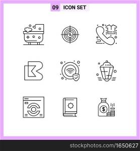 9 Icons in Line Style. Outline Symbols on White Background. Creative Vector Signs for Web mobile and Print.. Creative Black Icon vector background