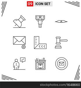 9 Icons Line Style. Grid Based Creative Outline Symbols for Website Design. Simple Line Icon Signs Isolated on White Background. 9 Icon Set.. Creative Black Icon vector background