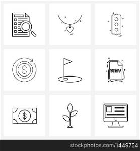 9 Interface Line Icon Set of modern symbols on arrow, coins, love, coin, traffic signal Vector Illustration