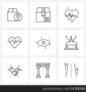 9 Interface Line Icon Set of modern symbols on body part, graph, heart, ecg, heart beat Vector Illustration