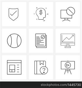 9 Interface Line Icon Set of modern symbols on delivery, file, cross, sport, ball Vector Illustration