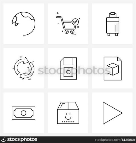 9 Interface Line Icon Set of modern symbols on ds, card, travel, refresh, direction Vector Illustration