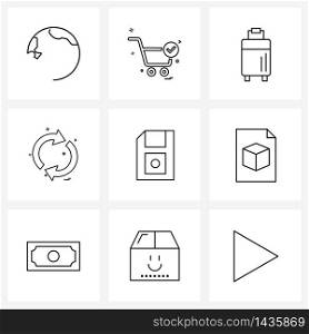 9 Interface Line Icon Set of modern symbols on ds, card, travel, refresh, direction Vector Illustration