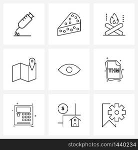 9 Interface Line Icon Set of modern symbols on file, view, burn, eye, pin Vector Illustration