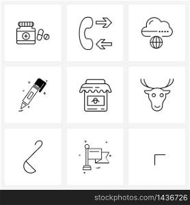 9 Interface Line Icon Set of modern symbols on honey, education, cloud, pen, network Vector Illustration