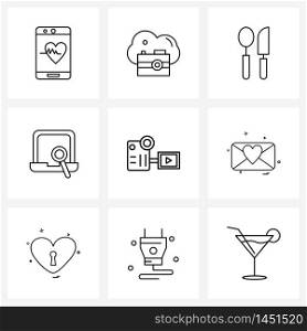 9 Interface Line Icon Set of modern symbols on hotel, research, knife, online, internet Vector Illustration