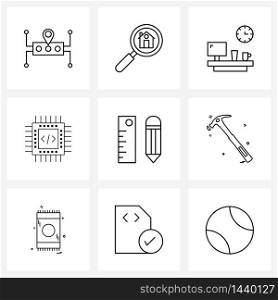 9 Interface Line Icon Set of modern symbols on measure, development, zoom, web, working desk Vector Illustration