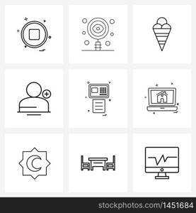 9 Interface Line Icon Set of modern symbols on money, atm, delicious, plus, medical Vector Illustration
