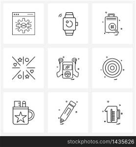 9 Interface Line Icon Set of modern symbols on music, wings, baggage, valentine&rsquo;s day, romantic Vector Illustration