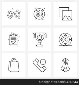 9 Interface Line Icon Set of modern symbols on obey, contest, photo, acting, text Vector Illustration
